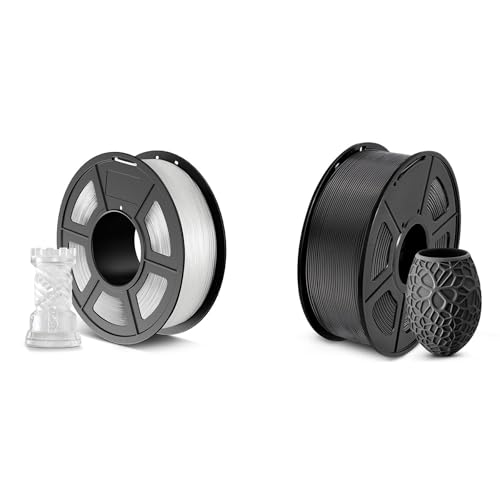 SUNLU 3D Printer Filament 2kg, Neatly Wound PLA Filament 1.75mm +/- 0.02mm, Fit Most FDM 3D Printers, PLA 2kg in Total, 1kg per Spool, Pack of 2, PLA Black+ABS Transparent