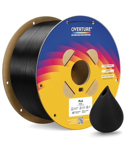 OVERTURE High Speed PLA Filament 1.75mm, Neatly Wound 3D Printer Filament 3kg Spool (6.6lbs) Rapid PLA, Dimensional Accuracy +/- 0.02 mm, Fit Most FDM 3D Printers (Black 3KG-1 Pack)