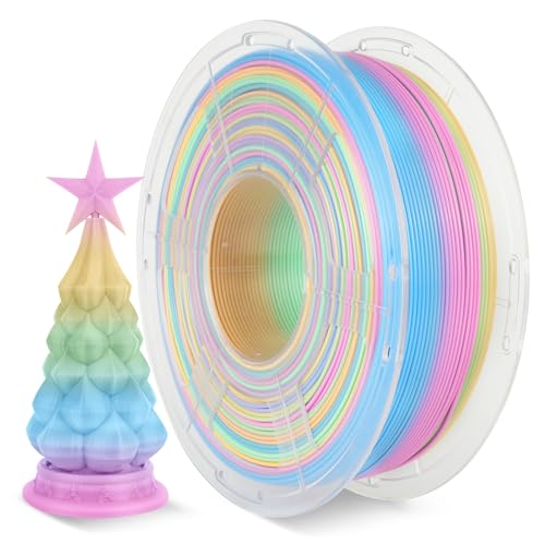 SUNLU PLA Rainbow Filament, Multicolor 3D Printer Filament, Smooth Color Change, Color Change Each 8 Meters, Suitable for Christmas Decoration, 1kg 330 Meters, PLA Rainbow (Yellow-Green-Blue-Pink)
