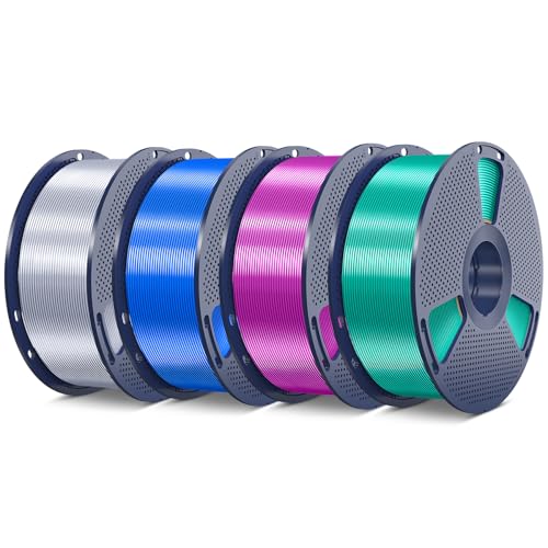 SUNLU Silk PLA Plus Filament 4kg Bundle, Shiny Silk Surface PLA+ 3D Printer Filament 1.75mm ±0.02mm, Glossy 3D Printing Filament, 1kg Spool, 4 Packs. (Blue+Purple+Green+Silver)
