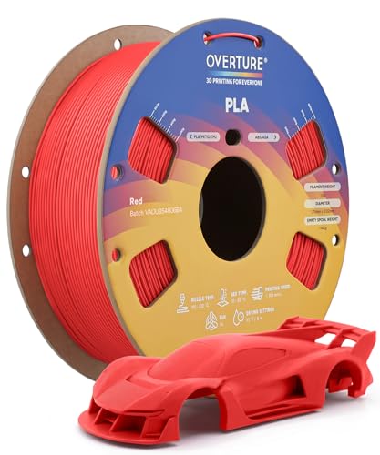 OVERTURE High Speed PLA Filament 1.75mm, Neatly Wound 3D Printer Filament 1kg Spool (2.2lbs) Rapid PLA, Dimensional Accuracy +/- 0.02 mm, Fit Most FDM 3D Printers (Red)