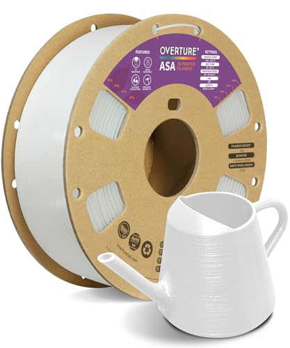 OVERTURE ASA Filament 1.75mm, 1kg Spool (2.2lbs) 3D Printer Filament, Premium Anti-UV, ASA Filament Perfect for Printing Outdoor Functional Parts, Dimensional Accuracy +/- 0.02 mm (White)