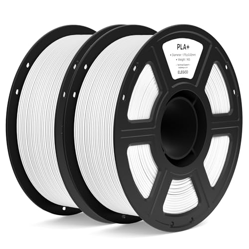 ELEGOO PLA+ Filament 1.75mm White 2KG, High Toughness PLA Plus 3D Printer Filament Dimensional Accuracy +/- 0.02mm, 2pcs 1kg Spool(2.2lbs) Fits for Most FDM 3D Printers
