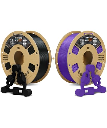 OVERTURE 3D Printer Filament 2kg, PETG Filament Fit Most FDM 3D Printers, 1kg per Spool, Pack of 2, PETG Black+PETG Purple