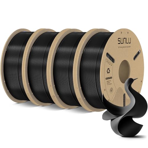 SUNLU PLA Filament 1.75mm, 3D Printer Filament 1.75mm ±0.02mm, Fit Most FDM 3D Printer, 1KG Cardboard Spool,4 Pack, 4KG in Total. (Black PLA)