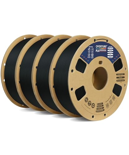 OVERTURE 4KG Bundle PLA Plus (PLA+) Filament 1.75mm, Stronger & More Durable, Professional Toughness 3D Printer Filament 1kg (2.2lbs) 4 Pack, High Precision +/- 0.02mm, Tangle-Free (Black*4)