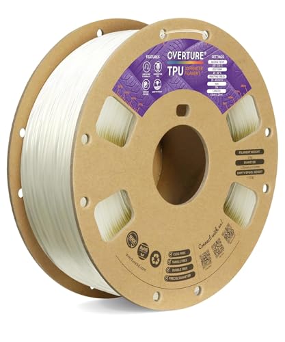 OVERTURE TPU Filament 1.75mm Flexible Roll, 95A Soft 3D Printer Filament, 1kg Spool (2.2 lbs), Fit Most FDM Printer (TPU Transparent)