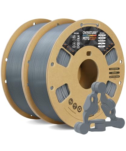 OVERTURE 2KG Bundle PETG 3D Printer Filament 1.75mm, Neatly Wound Durable PETG 2 Pack 1kg(2.2lbs), Strong Toughness Filament, Dimensional Accuracy +/- 0.02mm, Fit Most FDM Printers (Light Gray*2)