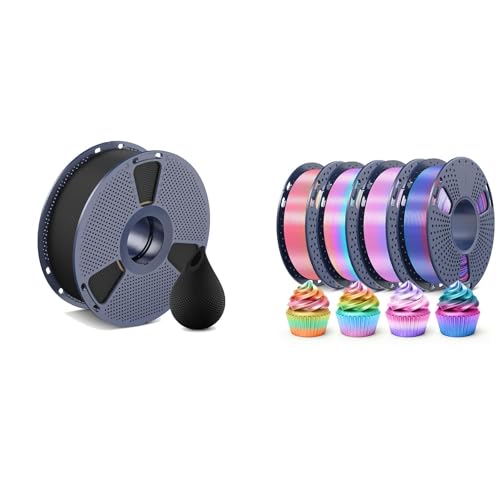 SUNLU PETG Filament 1.75mm 1kg Black and SUNLU Silk Rainbow Filament 250G Spool 4 Packs