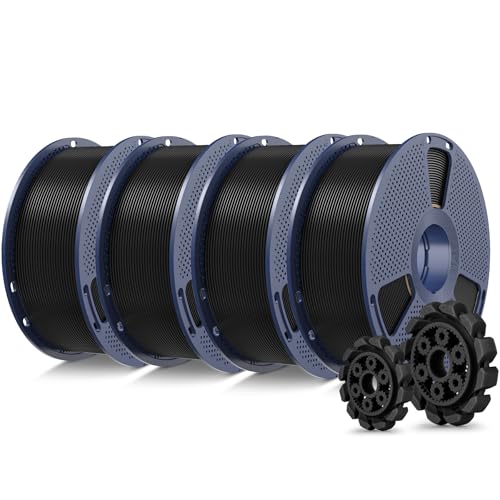 SUNLU PLA+2.0 3D Printer Filament Bundle, 4KG Upgrade PLA+ Filament 1.75mm, Tougher and Stronger, Dimensional Accuracy +/-0.02mm, 1KG per Spool, 4 Packs, 4KG Total, Black