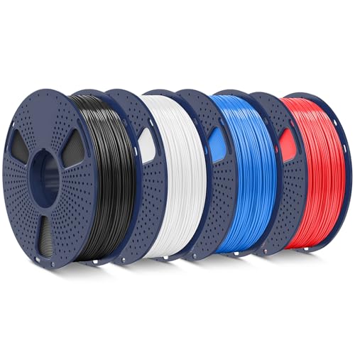 SUNLU ABS Filament 1.75mm 3D Printer Filament, Strong and Durable, Excellent Toughness, Individually Vacuum Packed, 4kg in Total, 1kg per Spool, Pack of 4, Black+White+Blue+Red