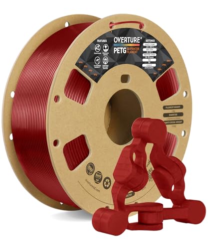 OVERTURE 3D Filament Clear PETG Filament 1.75mm, PETG Transparent Red 3D Printer Consumables, 1kg Filament (2.2lbs), Dimensional Accuracy +/- 0.05mm
