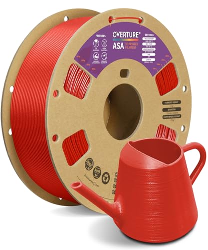 OVERTURE ASA Filament 1.75mm, 1kg Spool (2.2lbs) 3D Printer Filament, Premium Anti-UV, ASA Filament Perfect for Printing Outdoor Functional Parts, Dimensional Accuracy +/- 0.02 mm (Dimond Red)