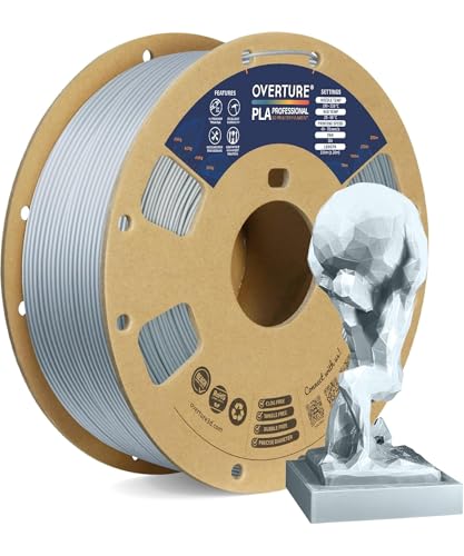 OVERTURE PLA Plus (PLA+) Filament 1.75mm, Stronger & More Durable, Professional Toughness 3D Printer Filament 1kg (2.2lbs), High Precision +/- 0.02mm, Tangle-Free (Silver Metal)
