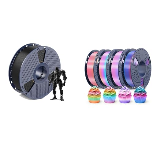 SUNLU PLA Filament 1.75mm 1kg Black and SUNLU Silk Rainbow Filament 250G Spool 4 Packs