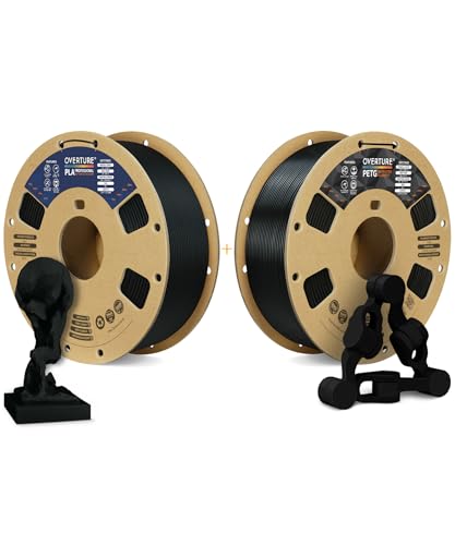 OVERTURE 3D Printer Filament 2kg, PLA Plus Filament and PETG Filament Fit Most FDM 3D Printers, 1kg per Spool, Pack of 2, PLA Plus Black+PETG Black
