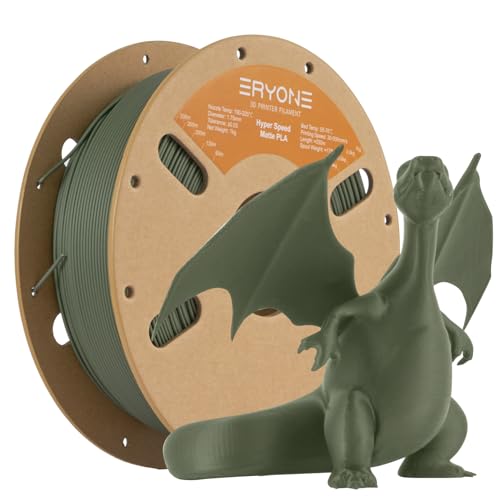 ERYONE High Speed Matte PLA Filament 1.75mm +/- 0.03mm, 30-500mm/s Rapid 3D Printing PLA Filament, Hyper Speed Matte PLA Filament Fit Most FDM Printer, 1kg (2.2LBS) / Spool, Olive Green
