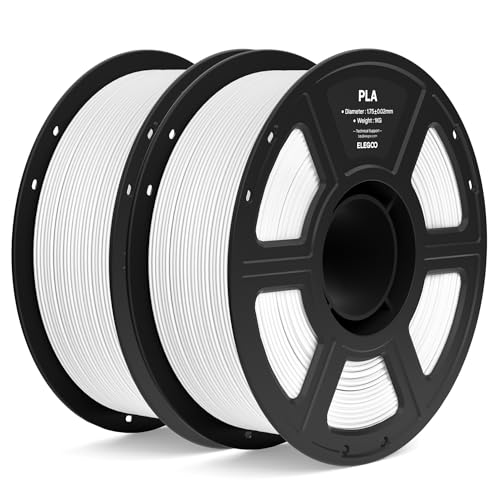 ELEGOO PLA Filament 1.75mm White 2KG, 3D Printer Filament Dimensional Accuracy +/- 0.02mm, 2pcs 1kg Spool(2.2lbs) Fit Most FDM 3D Printers