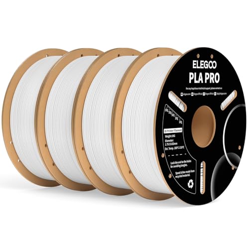 ELEGOO PLA PRO Filament 1.75mm White 4KG,30-250mm/s Printing Speed Improved Rigidity 3D Printer Filament Dimensional Accuracy +/- 0.02mm, 4pcs 1kg Spool (2.2lbs)