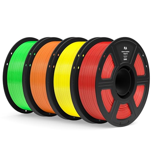 ELEGOO PLA Filament 1.75mm Bundle 4KG, 3D Printer Filament Dimensional Accuracy +/- 0.02mm, 4pcs 1kg Spool(2.2lbs) Fit Most FDM 3D Printers (True Red, Yellow, Orange, Neon Green)