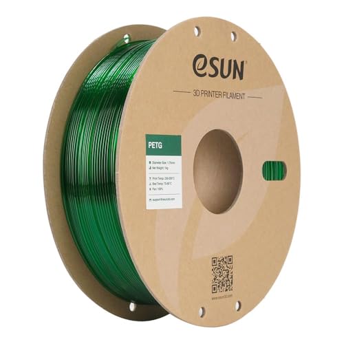 eSUN PETG Filament 1.75mm, 3D Printing Filament 1kg Spool(2.2lbs), 3D Filament 1.75mm Dimensional Accuracy +/- 0.03mm,Fit Most FDM Printers, Translucent Green