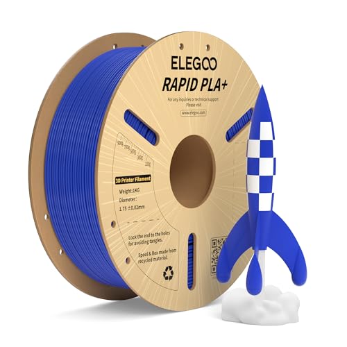 ELEGOO Rapid PLA Plus Filament 1.75mm Blue 1KG, PLA+ 3D Printer Filament for 600 mm/s High Speed Printing, Dimensional Accuracy +/- 0.02 mm, 1kg Cardboard Spool(2.2lbs)