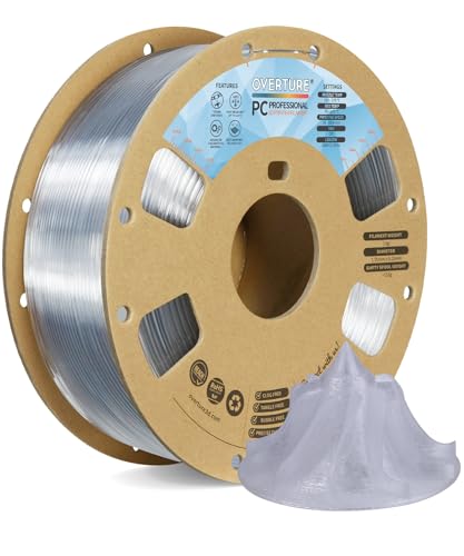 OVERTURE PC Professional Filament, Cardboard Spool, 1kg(2.2lbs), Dimensional Accuracy Probability +/- 0.02mm, Fit Most FDM Printer (Transparent)