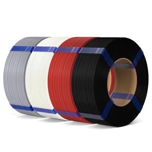 ELEGOO PLA Basic Refill Filament 1.75mm Bundle 4KG, 3D Printer Filament No Spool for Reusable Spool Refilling Dimensional Accuracy +/- 0.02mm, 4pcs 1kg Spool(2.2lbs) Black, White, Grey, Red