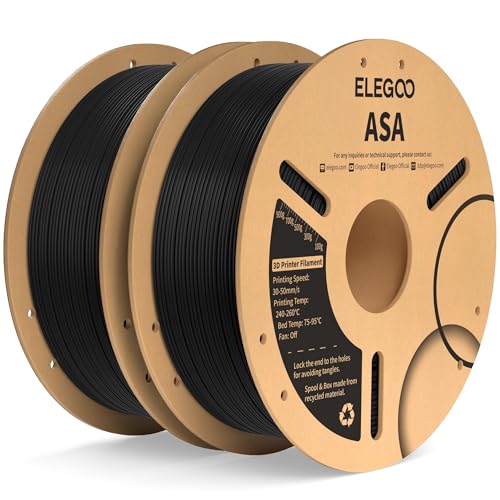 ELEGOO ASA Filament 1.75mm Black 2KG, UV & Weather Resistant 3D Printer Filament Perfect for Outdoor Functional Parts, Dimensional Accuracy +/- 0.02mm, 2 Pack 1kg Spool (2.2lbs)