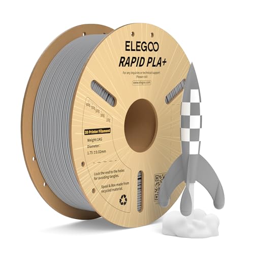 ELEGOO Rapid PLA Plus Filament 1.75mm Gray 1KG, PLA+ 3D Printer Filament for 600 mm/s High Speed Printing, Dimensional Accuracy +/- 0.02 mm, 1kg Cardboard Spool(2.2lbs)