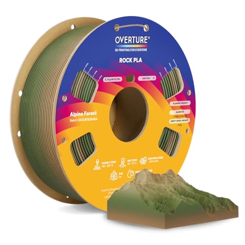 OVERTURE Rock PLA Filament 1.75mm, Marble PLA 3D Printer Filament 1kg Spool (2.2lbs), Dimensional Accuracy +/- 0.02 mm, Fit Most FDM Printer (Alpine Forest)