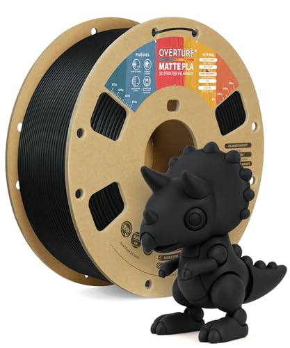 OVERTURE Matte PLA 3D Printer Filament 1.75mm, Matt Surface & Low Warping Filament 1kg Spool (2.2 lbs), Accuracy +/- 0.02 mm, Fit Most FDM Printers (Matte Black)
