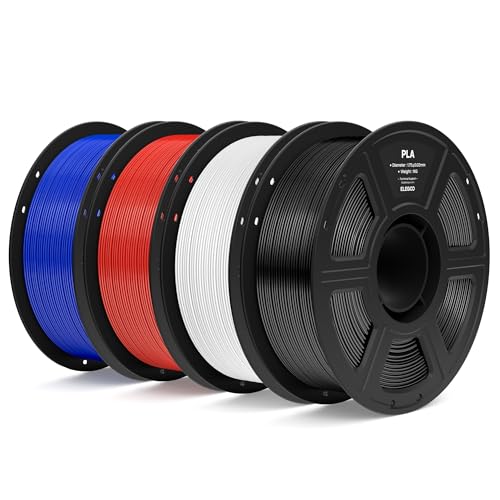 ELEGOO PLA Filament 1.75mm Bundle 4KG, 3D Printer Filament Dimensional Accuracy +/- 0.02mm, 4pcs 1kg Spool(2.2lbs) Fit Most FDM 3D Printers (Black, White, Dark Blue, True Red)