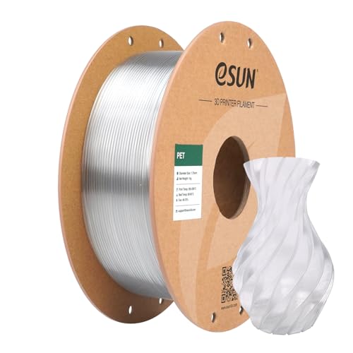 eSUN PET Filament 1.75mm, Heat Resistance High Toughness PET 3D Printer Filament, 1KG Spool (2.2 LBS) 3D Printing Filament for 3D Printers, Transparent Natural