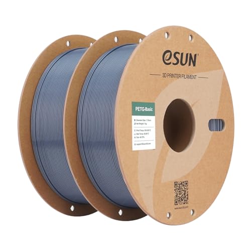 eSUN PETG Basic Filament 1.75mm, High Toughness Glossy PETG 3D Printing Filament, 1KG per Spool, 2 Spools 3D Printer Filament, Grey