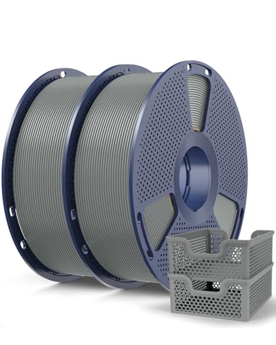 SUNLU PLA+2.0 Filament 1.75mm Grey 2KG, High Speed PLA Plus2.0 Tougher and Stronger 3D Printer Filament Dimensional Accuracy +/- 0.02mm, 2 Pcs 1kg Spool(2.2lbs) Fits for Most FDM 3D Printers