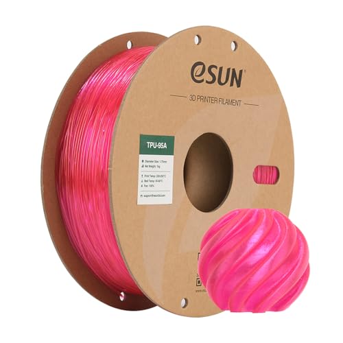 eSUN TPU 95A Filament 1.75mm, Flexible 3D Printer Filament TPU, Dimensional Accuracy +/- 0.05mm, 1KG Spool (2.2 LBS) 3D Printing Filament for 3D Printers, Transparent Pink