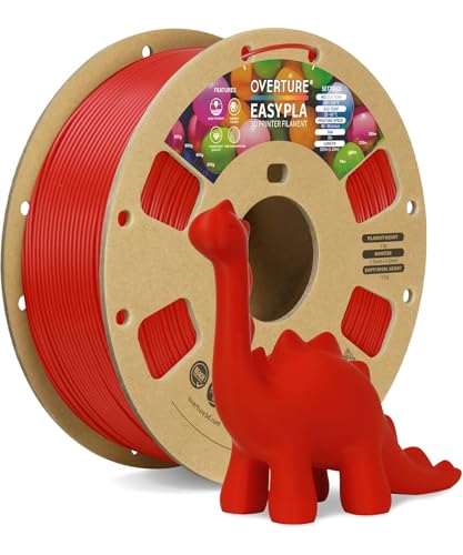 OVERTURE Easy PLA 1.75mm 3D Printer Filament, 1kg PLA Cardboard Spool (2.2lbs), Dimensional Accuracy +/- 0.02mm, Fit Most FDM Printer (Easy Red)