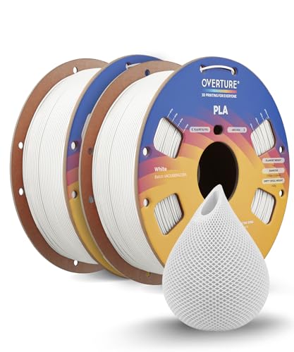 OVERTURE PLA Filament 1.75mm PLA 3D Printer Filament, 2kg Cardboard Spool (4.4lbs), Dimensional Accuracy +/- 0.02mm, Fit Most FDM Printer (White 2-Pack)