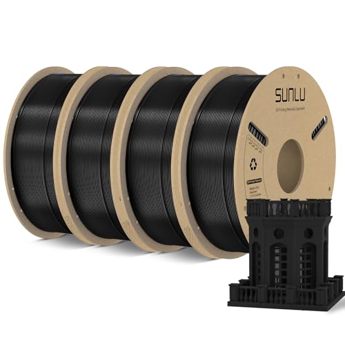 SUNLU PETG Filament 1.75mm, 3D Printer Filament 1.75mm ±0.02mm, Fit Most FDM 3D Printer, 1KG Cardboard Spool,4 Pack, 4KG in Total. (Black PETG)