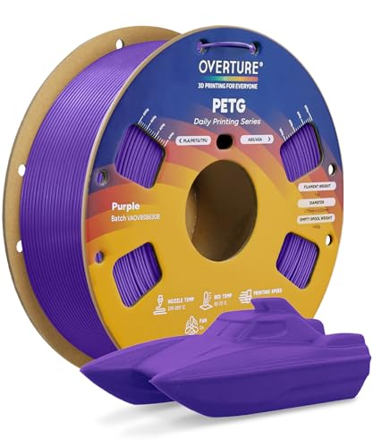 OVERTURE PETG 3D Printer Filament 1.75mm, Neatly Wound Durable PETG 1kg Spool (2.2lbs), Strong Toughness Filament, Dimensional Accuracy +/- 0.02mm, Fit Most FDM Printers (Purple)
