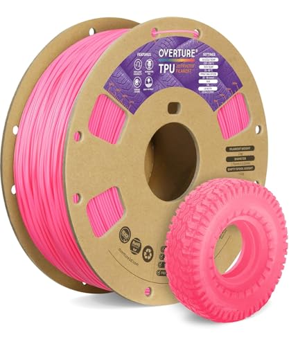 OVERTURE TPU Filament 1.75mm Flexible Roll, 95A Soft 3D Printer Filament, 1kg Spool (2.2 lbs), Fit Most FDM Printer (TPU Bright Pink)