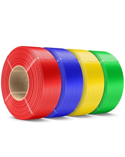 SUNLU 4KG PLA Plus Filament Refill 1.75mm, 1000g PLA+ Filament Bundle 4 Packs, 3D Printer Filament Refill for Reusable Spools, Fit for Most Brand Spool. 1KG/Roll, Red+Klein Blue+Yellow+Green