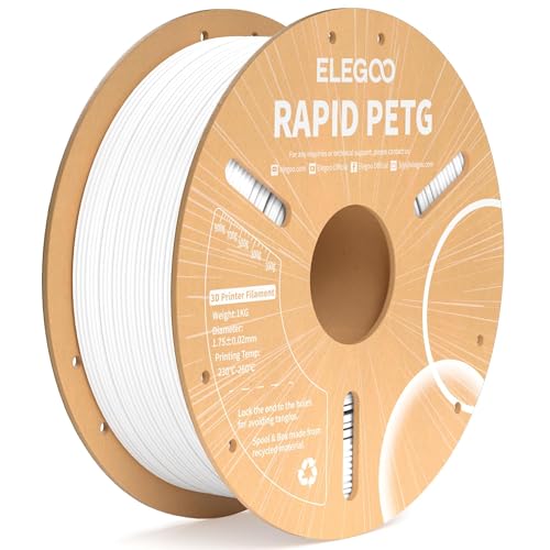 ELEGOO Rapid PETG Filament 1.75mm White 1KG, High Speed 30-600mm/s 3D Printer Filament Dimensional Accuracy +/- 0.02 mm, 1kg Cardboard Spool(2.2lbs) Fits for Most FDM 3D Printers