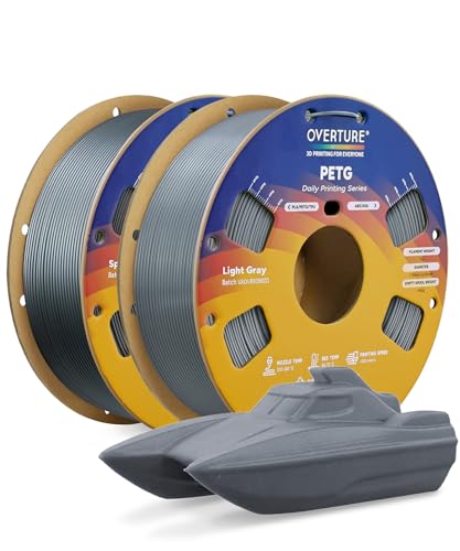 OVERTURE PETG Filament 1.75mm Bundle 2kg, High Speed 3D Printer Filament, Neatly Wound & Clog-Free, 2 Pack 1kg(2.2lbs), Accuracy +/- 0.02mm, Fit Most FDM Printers (Light Grey*2)