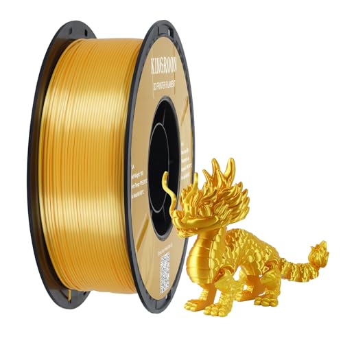 Kingroon Silk PLA 3D Printer Filament, Dimensional Accuracy +/- 0.03 mm, 1 kg Spool(2.2lbs), PLA Shiny Filament 1.75 mm (Gold)