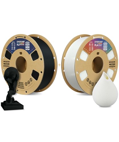 OVERTURE 3D Printer Filament - 2kg, PLA Plus and PLA Fit Most FDM 3D Printers, 1kg per Spool, Pack of 2, Black+White