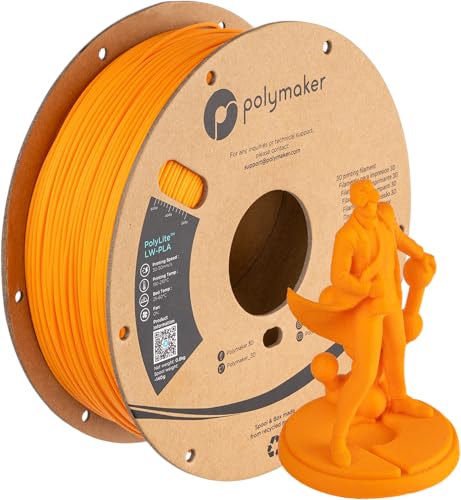 Polymaker Light Weight PLA Filament 1.75mm Bright Orange 0.8kg, PolyLite 3D Printer PLA Filament Bright Orange Low Density, Print with Most 3D Printers