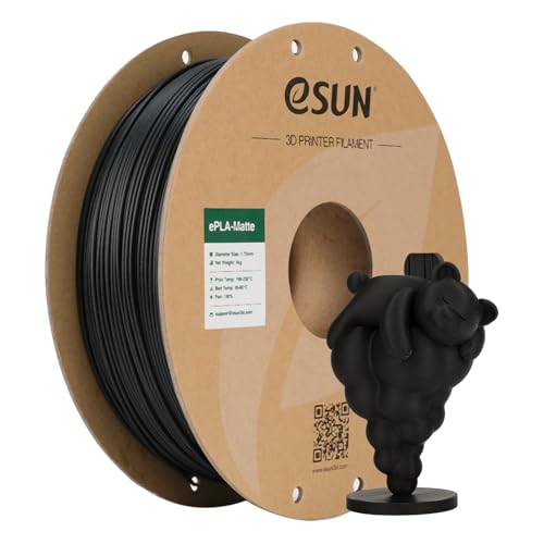 eSUN Matte PLA Filament 1.75mm Deep Black, 3D Printing PLA Filament 1.75mm Dimensional Accuracy +/- 0.03mm, 1kg Carboard Spool (2.2lbs) for Most FDM 3D Printers