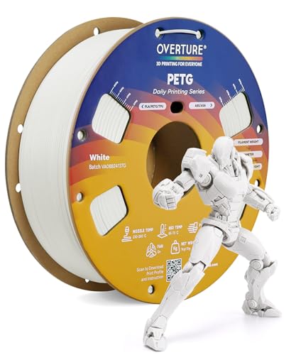 OVERTURE PETG Filament 1.75mm, High Speed 3D Printer Filament, Neatly Wound & Clog-Free, 1kg Spool (2.2lbs) Rapid PETG, Dimensional Accuracy +/- 0.02mm, Fit Most FDM Printers (White)